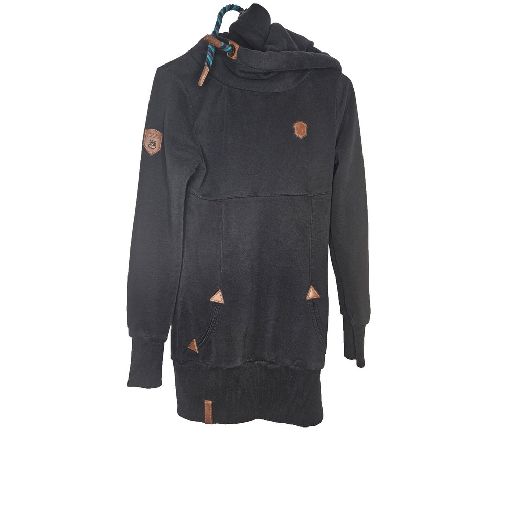 Naketano Womens Hoodie Dress M Black Long Sweatshirt Tunic Pullover Streetwear